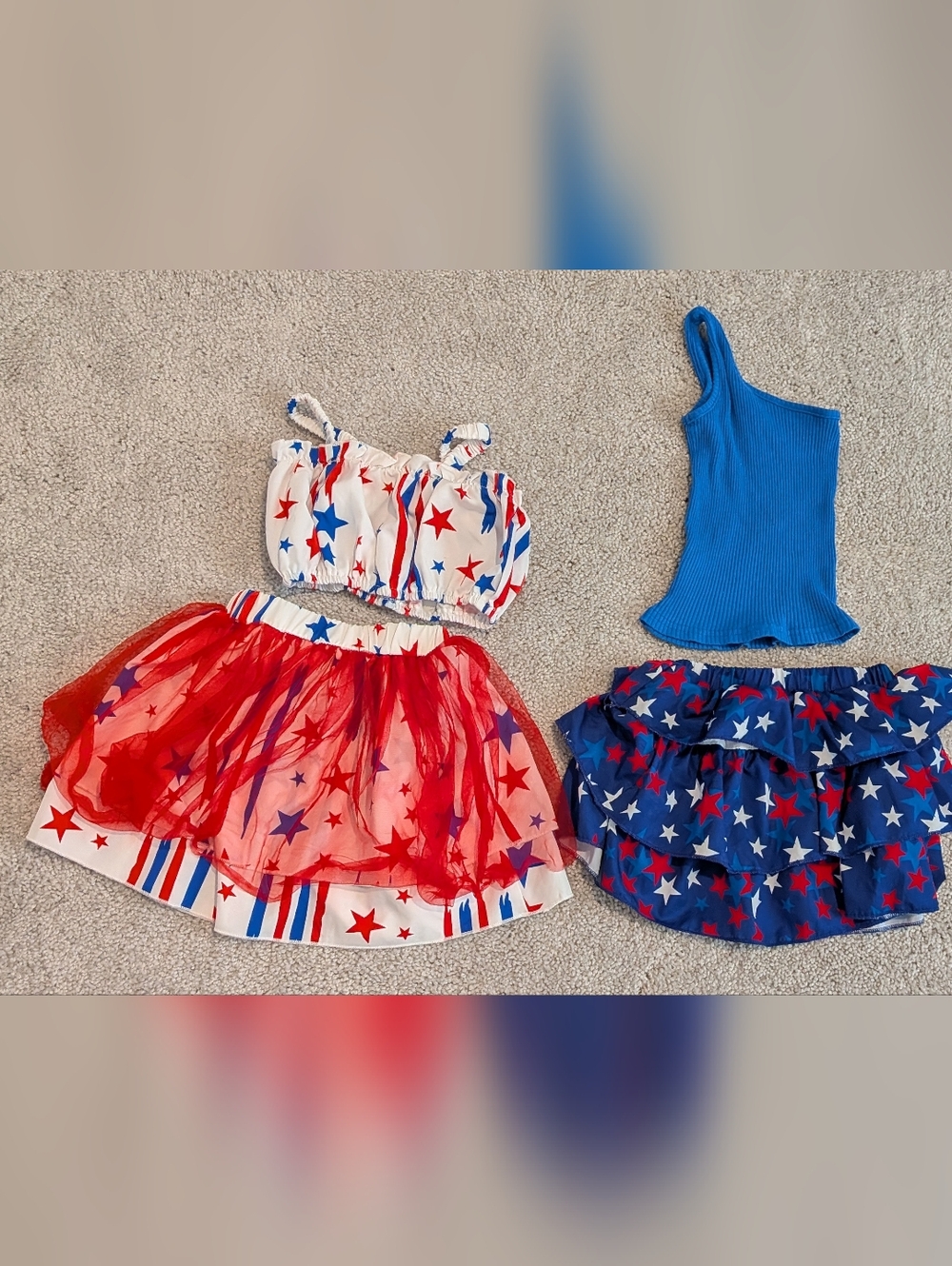 Patriotic Star Print Girls Two-Piece Outfit Set